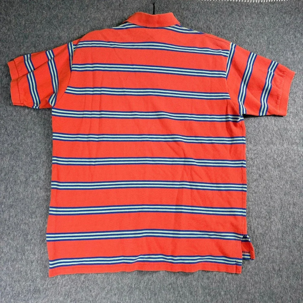 Polo Ralph Lauren Polo Shirt Mens L Orange Striped Short Sleeve Cotton Logo